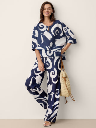 Linen Abstract-Print Straight-Leg Pants ORLA - Glamourous Grace