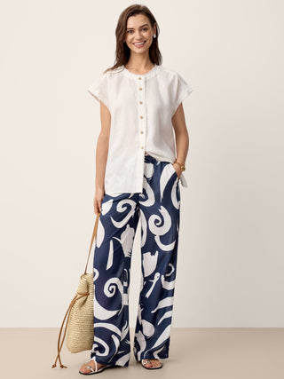 Linen Abstract-Print Straight-Leg Pants ORLA - Glamourous Grace