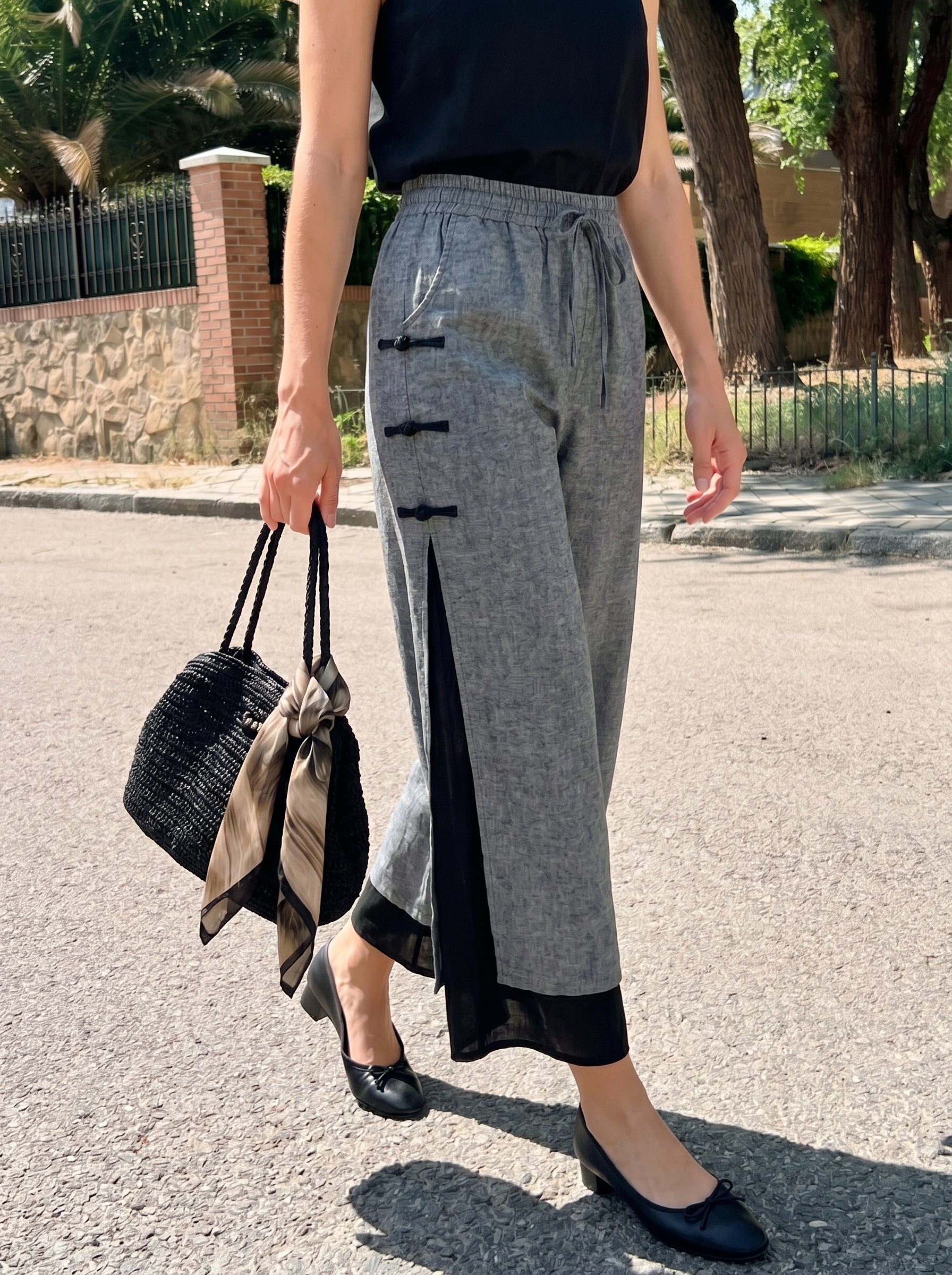 Linen Double Layer Handmade Capri Pants STELLA - Glamourous Grace