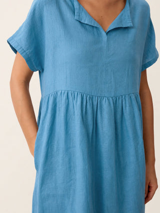 Linen Gathered-Hem Split-Neck Midi Dress SYDNEY - Glamourous Grace