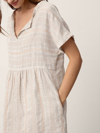 Linen Gathered-Hem Split-Neck Midi Dress SYDNEY - Glamourous Grace