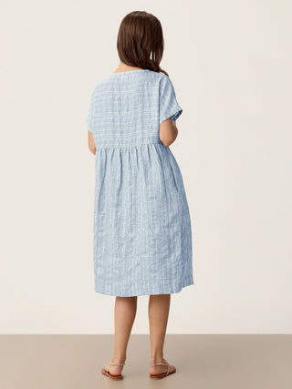 Linen Gathered-Hem Split-Neck Midi Dress SYDNEY - Glamourous Grace