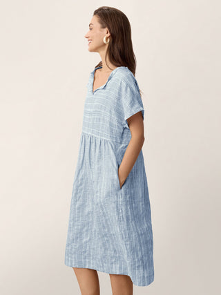 Linen Gathered-Hem Split-Neck Midi Dress SYDNEY - Glamourous Grace