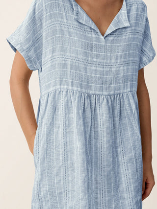 Linen Gathered-Hem Split-Neck Midi Dress SYDNEY - Glamourous Grace