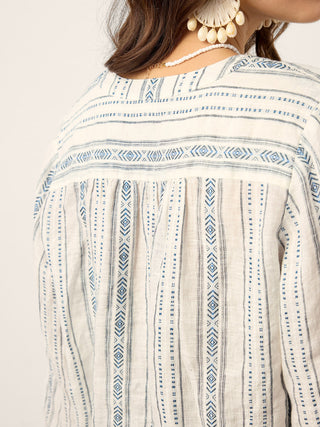 Linen Tribal Stripe Split Neck Bohemian Blouse KERENZA - Glamourous Grace