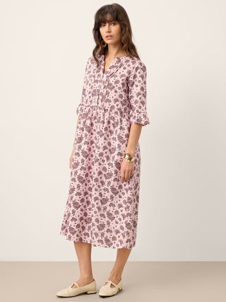 Linen Paisley Pintucked Ruffle-Cuff Maxi Dress MAELYN - Glamourous Grace