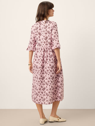 Linen Paisley Pintucked Ruffle-Cuff Maxi Dress MAELYN - Glamourous Grace