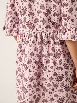 Linen Paisley Pintucked Ruffle-Cuff Maxi Dress MAELYN - Glamourous Grace