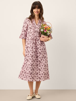 Linen Paisley Pintucked Ruffle-Cuff Maxi Dress MAELYN - Glamourous Grace