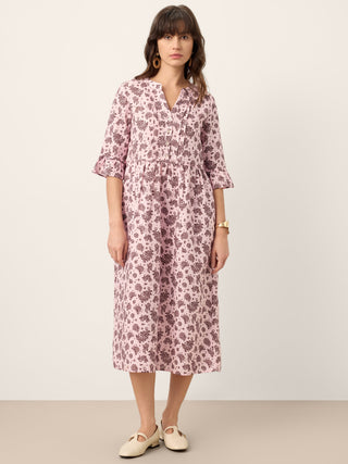 Linen Paisley Pintucked Ruffle-Cuff Maxi Dress MAELYN - Glamourous Grace