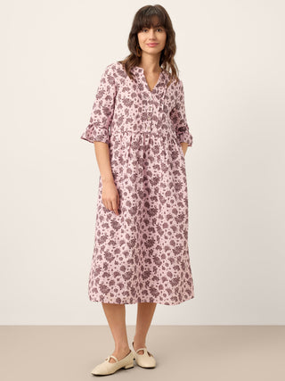 Linen Paisley Pintucked Ruffle-Cuff Maxi Dress MAELYN - Glamourous Grace