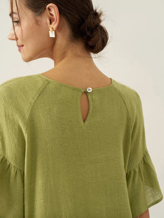Linen Round Neck Flutter Sleeve Maxi Dress WINNIE - Glamourous Grace