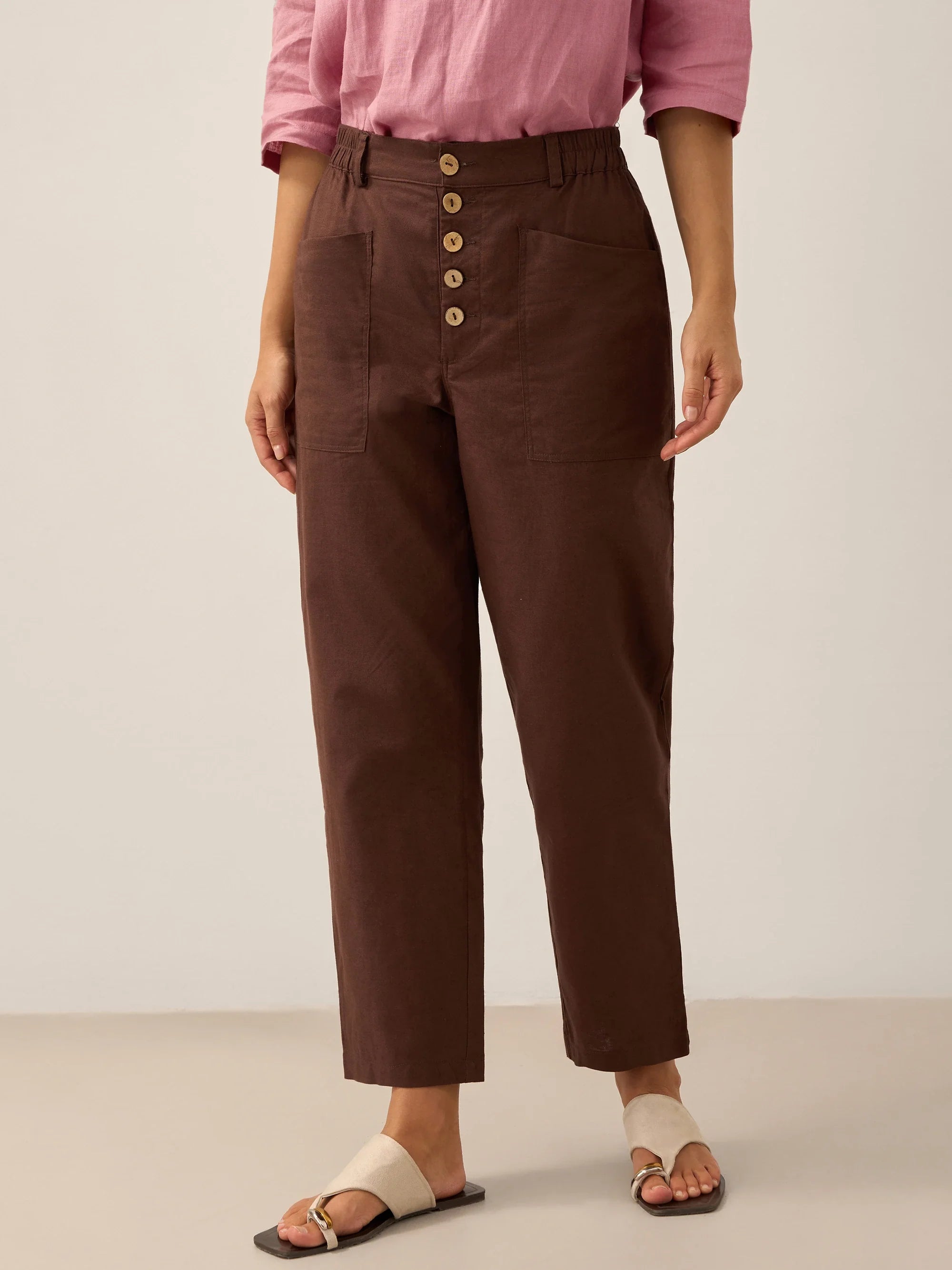 Linen Simple Button Fly Trousers HEIDI - Glamourous Grace