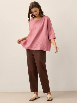 Linen Simple Button Fly Trousers HEIDI - Glamourous Grace