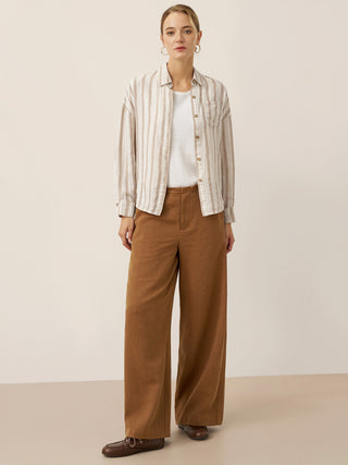 Linen Striped Drop Shoulder Shirt KENNEDY - Glamourous Grace