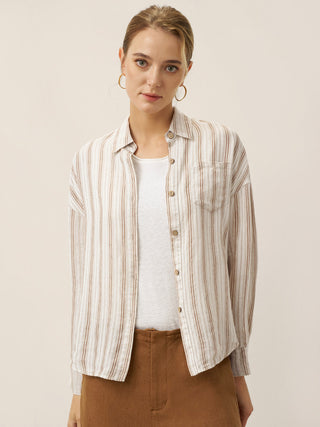 Linen Striped Drop Shoulder Shirt KENNEDY - Glamourous Grace