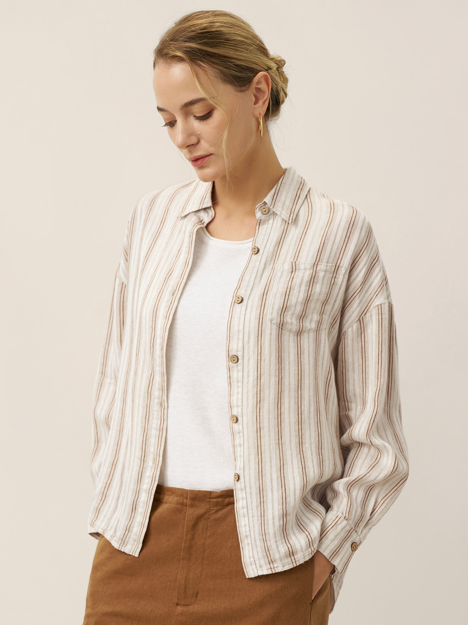 Linen Striped Drop Shoulder Shirt KENNEDY - Glamourous Grace