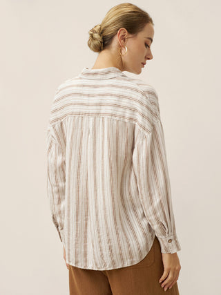 Linen Striped Drop Shoulder Shirt KENNEDY - Glamourous Grace