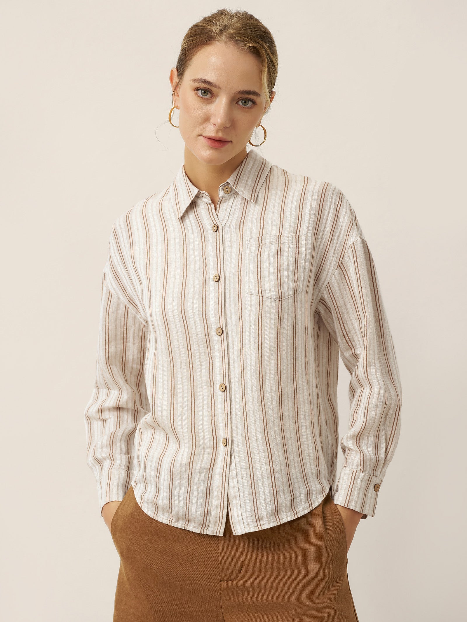 Linen Striped Drop Shoulder Shirt KENNEDY - Glamourous Grace