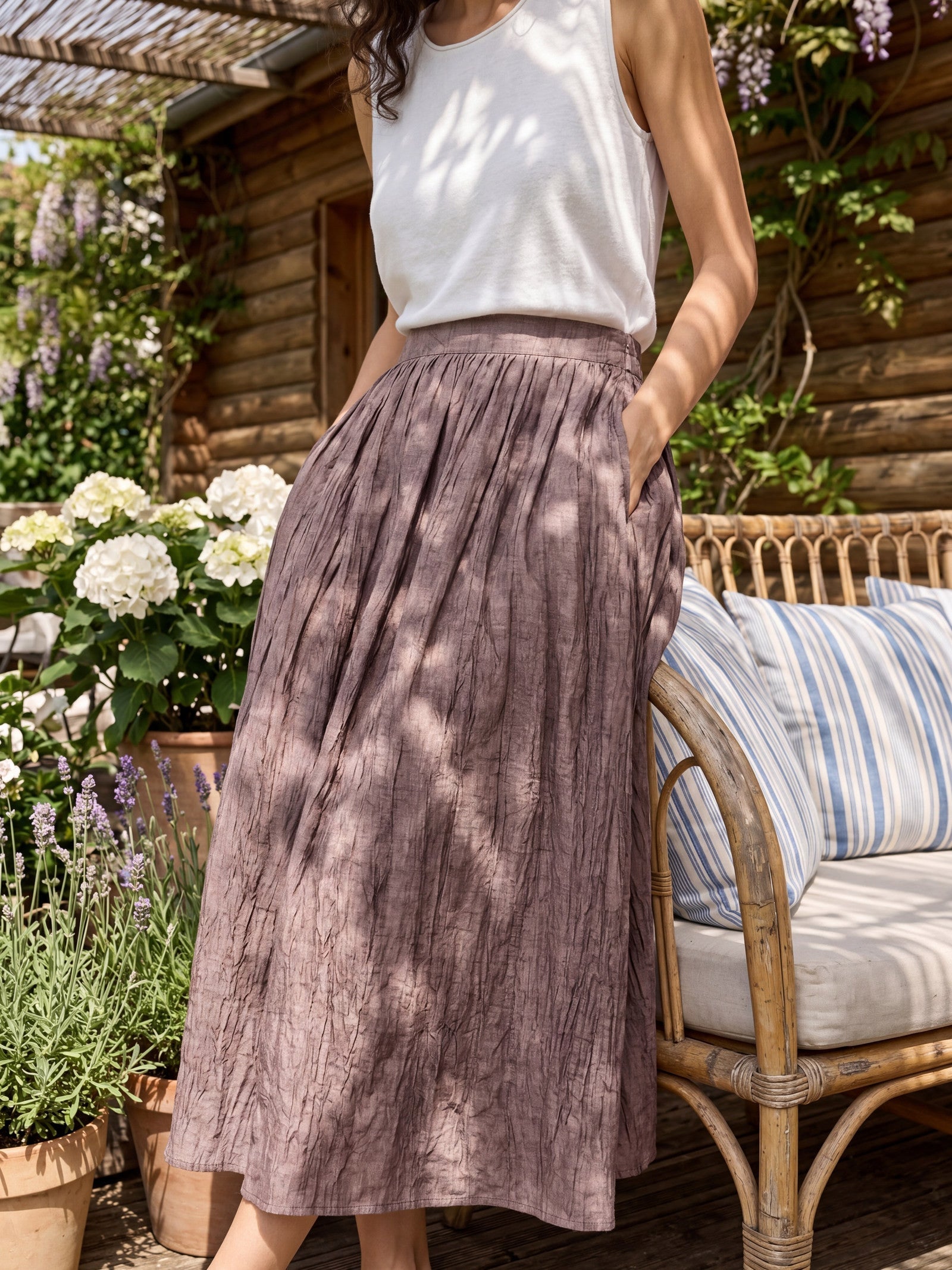 Lyocell Textured Pleated Waist Skirt ROSAMUND - Glamourous Grace