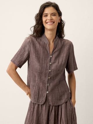 Lyocell Textured Stand Collar Shirt Jacket PHILIPPA - Glamourous Grace
