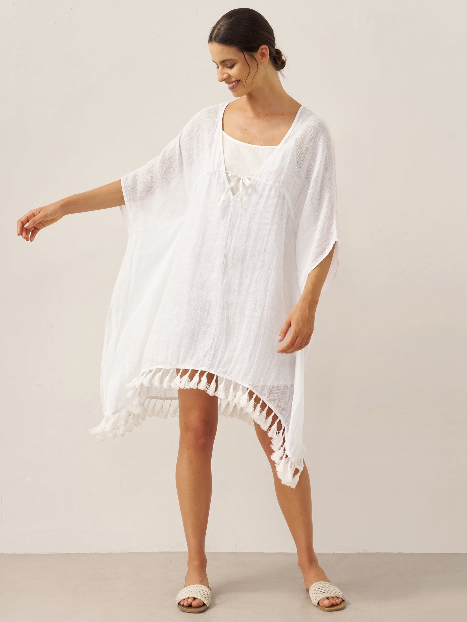 Linen V-Neck Cover-Up and Slip Dress Set CASS - Glamourous Grace