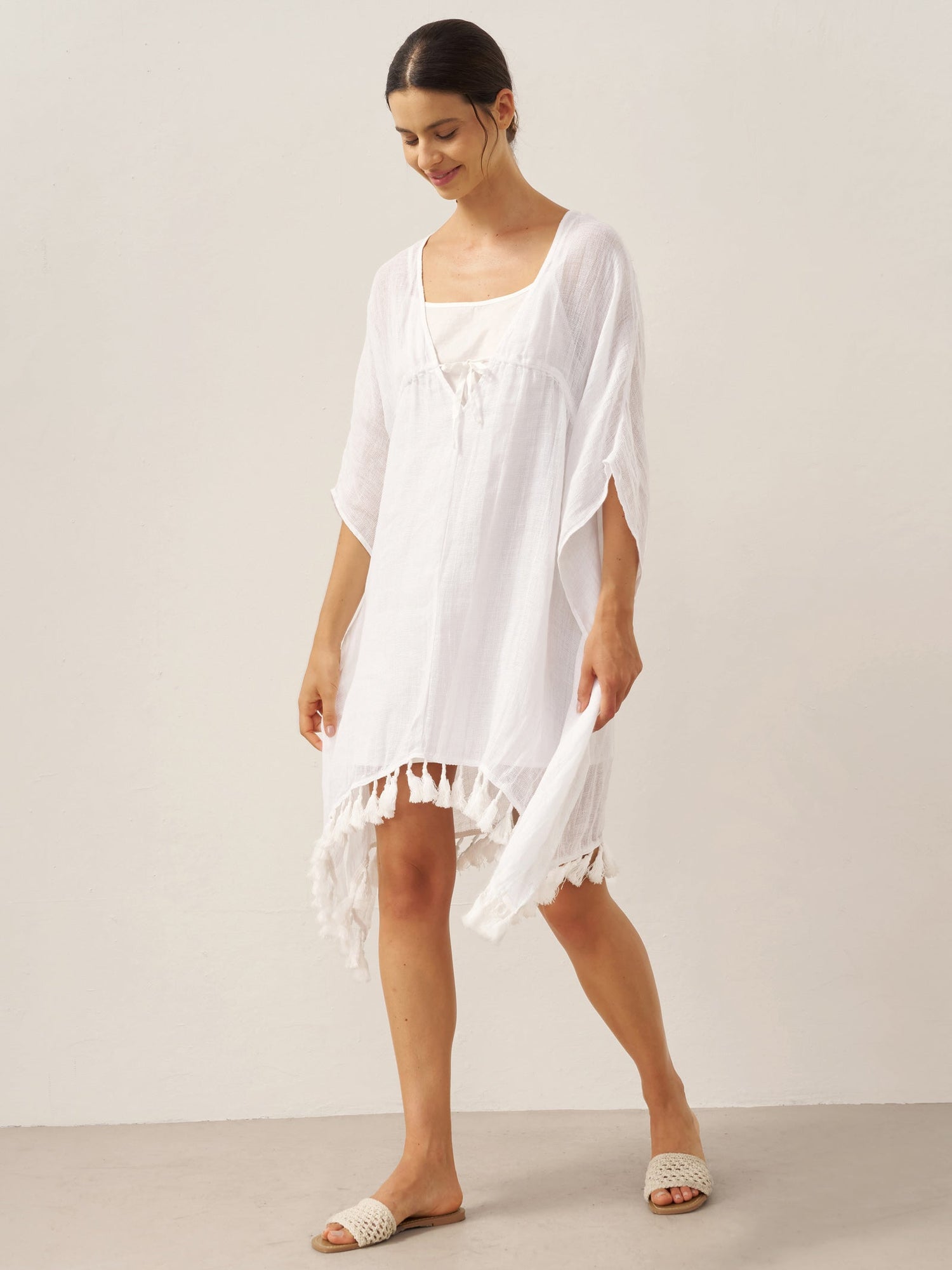 Linen V-Neck Cover-Up and Slip Dress Set CASS - Glamourous Grace