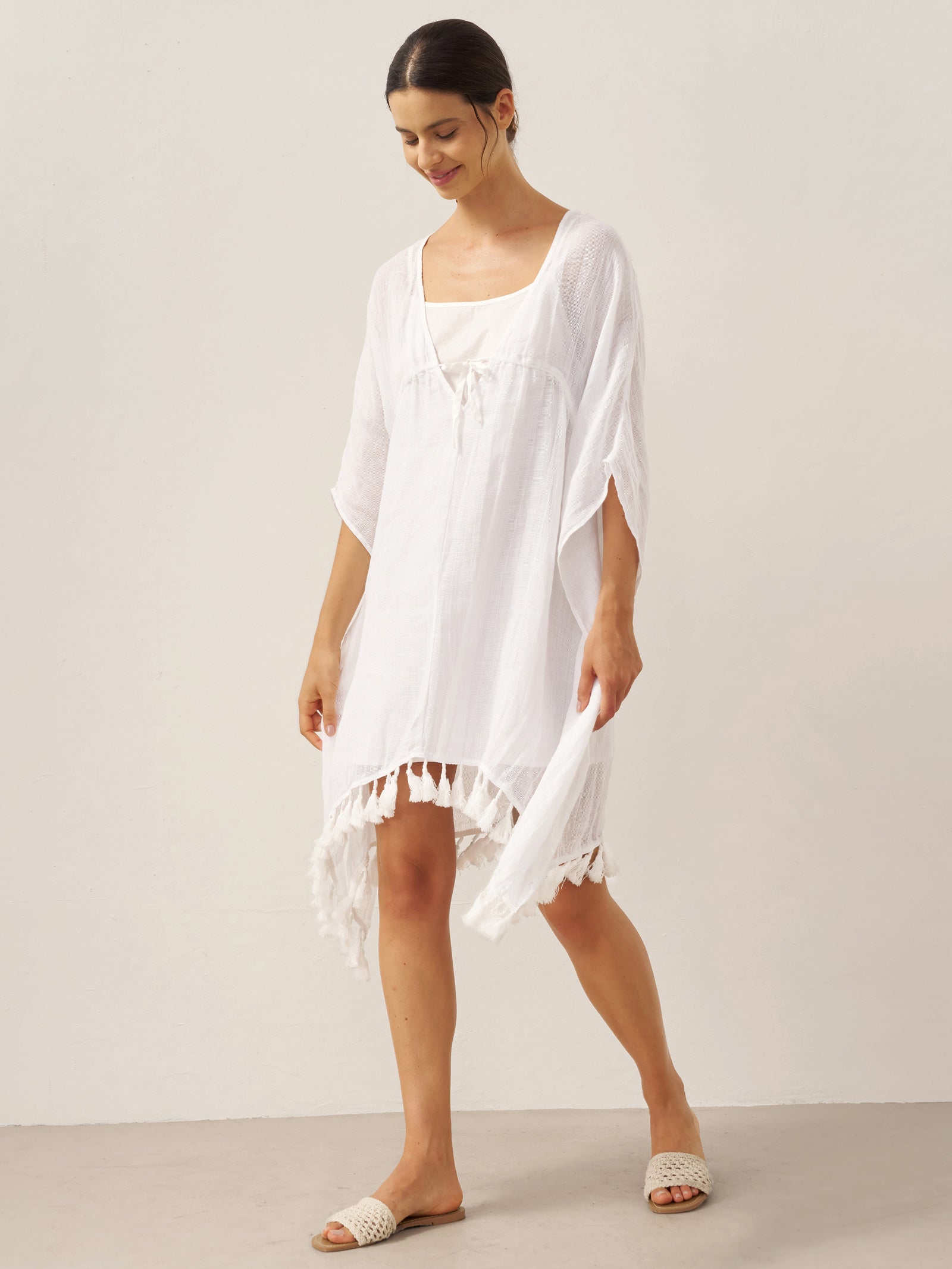 Linen V-Neck Cover-Up and Slip Dress Set CASS - Glamourous Grace