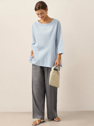 Linen White Boat Neck Oversized Top AVA - Glamourous Grace