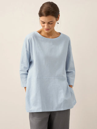 Linen White Boat Neck Oversized Top AVA - Glamourous Grace
