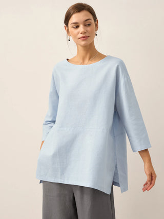 Linen White Boat Neck Oversized Top AVA - Glamourous Grace