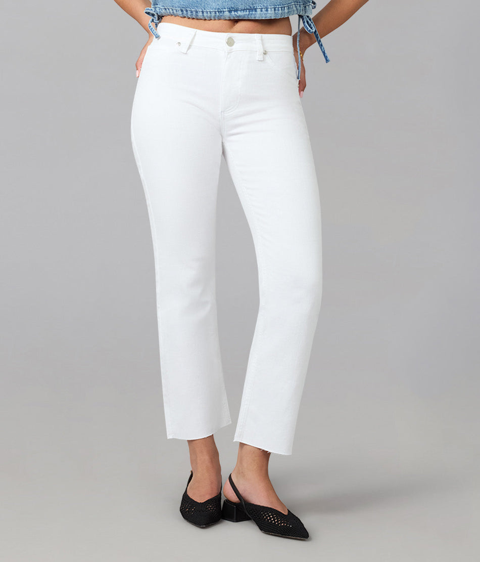 DENVER-WHT High Rise Straight Jeans