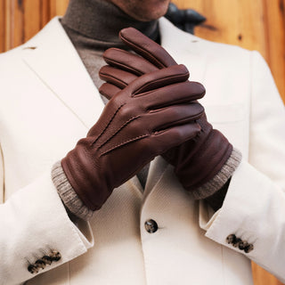 Lorenzo (brown) - Italian gloves made of American deerskin leather with cashmere lining - Glamourous Grace