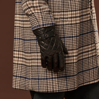 Luca (black) - Italian lambskin leather gloves with cashmere lining and checkered pattern - Glamourous Grace