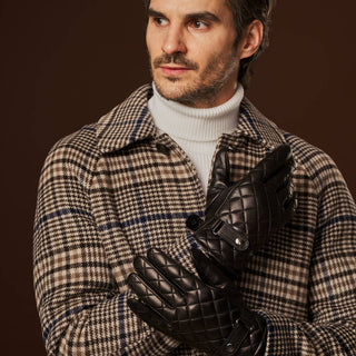 Luca (black) - Italian lambskin leather gloves with cashmere lining and checkered pattern - Glamourous Grace