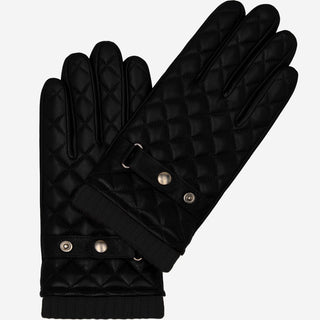 Luca (black) - Italian lambskin leather gloves with cashmere lining and checkered pattern - Glamourous Grace