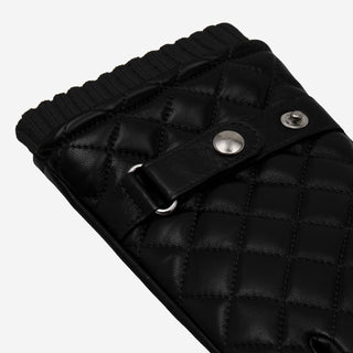 Luca (black) - Italian lambskin leather gloves with cashmere lining and checkered pattern - Glamourous Grace
