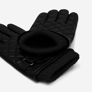 Luca (black) - Italian lambskin leather gloves with cashmere lining and checkered pattern - Glamourous Grace