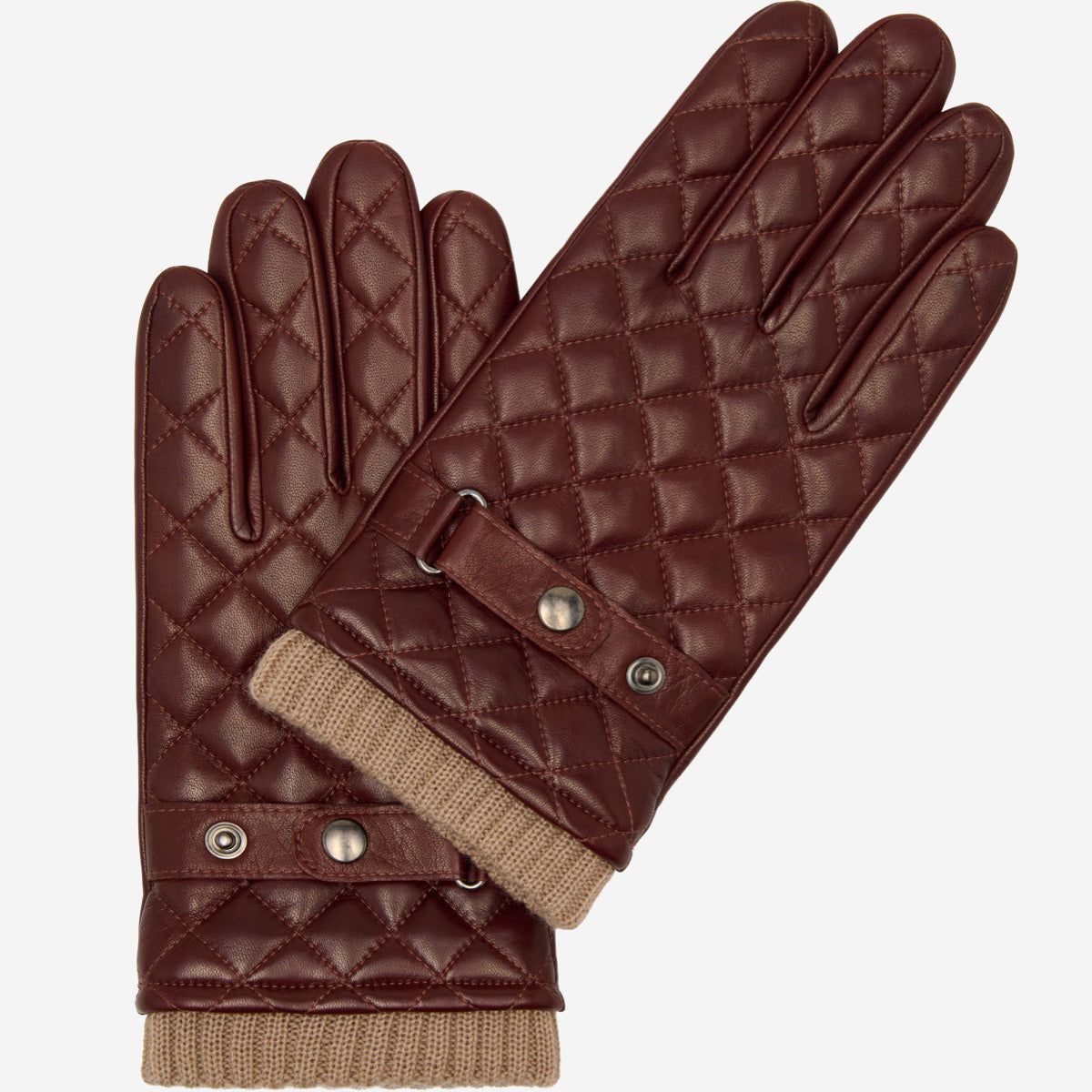Luca (brown) - Italian lambskin leather gloves with cashmere lining and checkered pattern - Glamourous Grace