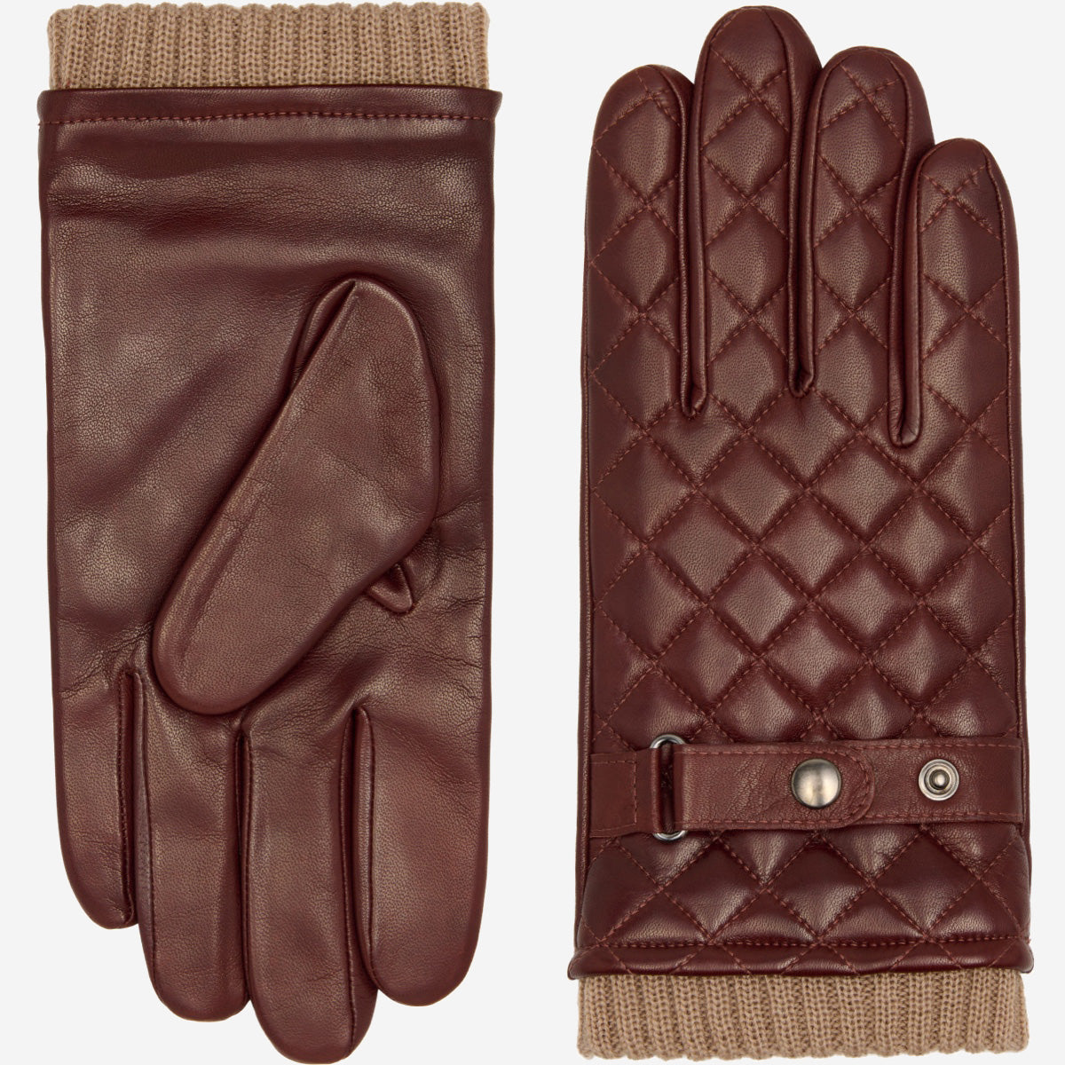Luca (brown) - Italian lambskin leather gloves with cashmere lining and checkered pattern - Glamourous Grace