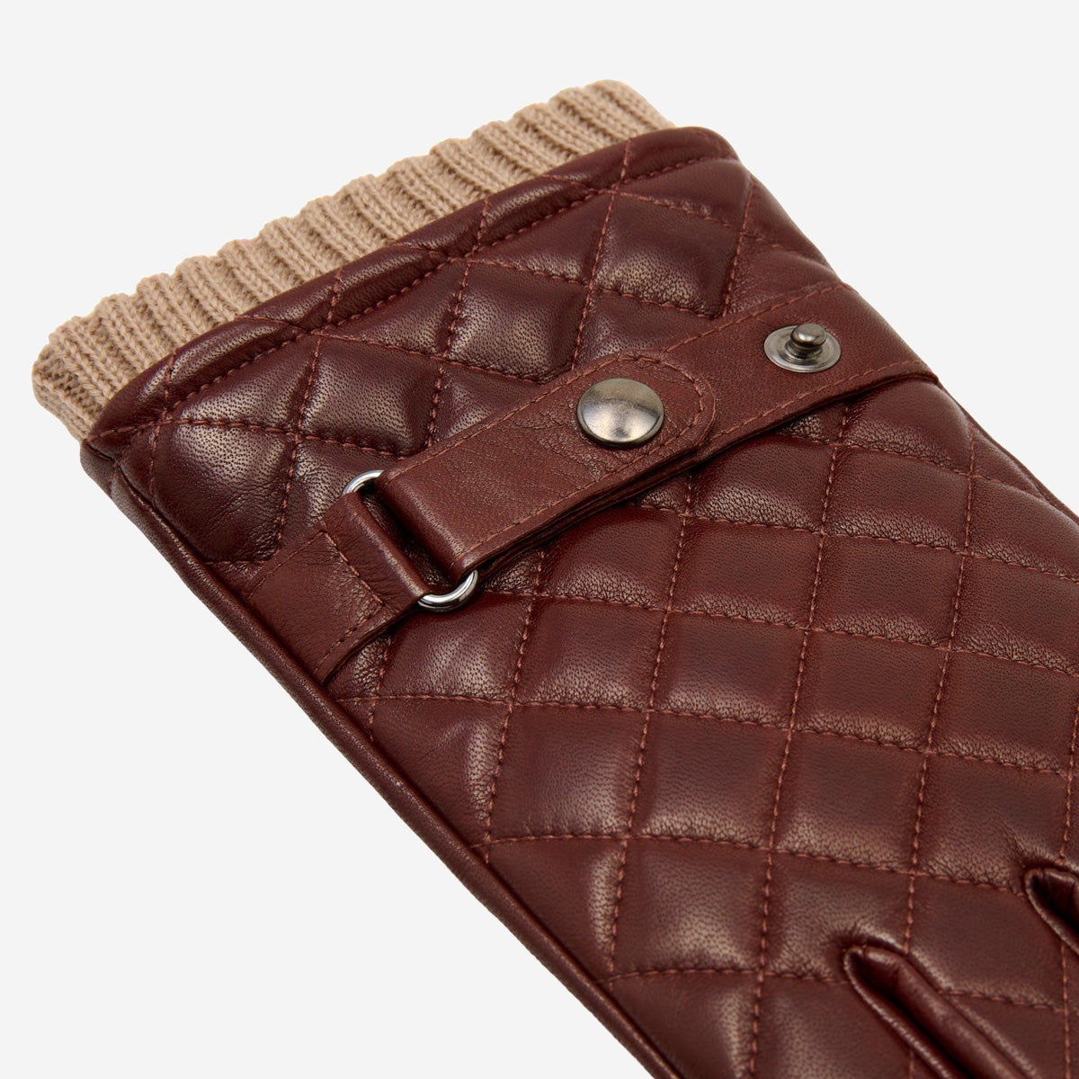 Luca (brown) - Italian lambskin leather gloves with cashmere lining and checkered pattern - Glamourous Grace