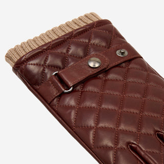 Luca (brown) - Italian lambskin leather gloves with cashmere lining and checkered pattern - Glamourous Grace