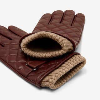 Luca (brown) - Italian lambskin leather gloves with cashmere lining and checkered pattern - Glamourous Grace