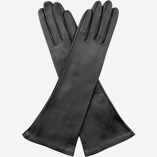 Lucia (black) - Italian unlined 6-button length leather opera gloves - Glamourous Grace
