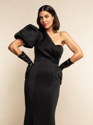 Lucia (black) - Italian unlined 6-button length leather opera gloves - Glamourous Grace