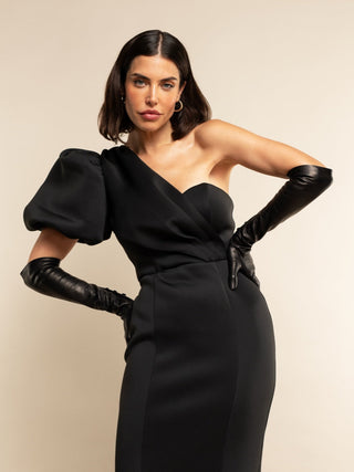 Lucia (black) - Italian unlined 12-button length leather opera gloves - Glamourous Grace