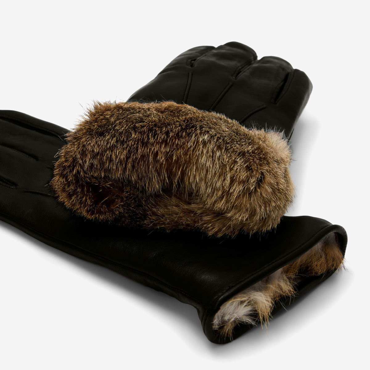 Luciana (black) - Extended women’s Italian lambskin leather gloves with rabbit fur lining - Glamourous Grace