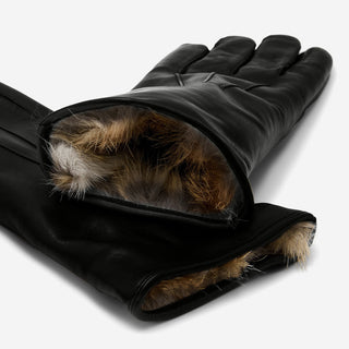 Luciana (black) - Extended women’s Italian lambskin leather gloves with rabbit fur lining - Glamourous Grace