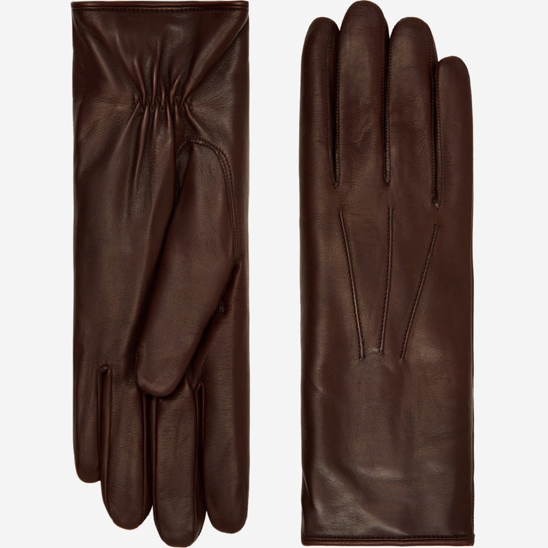 Luciana (brown) - Extended women's Italian lambskin leather gloves with rabbit fur lining - Glamourous Grace