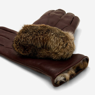 Luciana (brown) - Extended women's Italian lambskin leather gloves with rabbit fur lining - Glamourous Grace